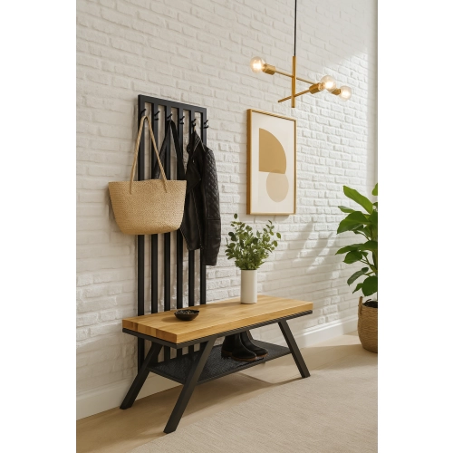 Ławka Metalowa Z Wieszakiem Loft Siedzisko Drewno Lite Dąb LM-84 Rozmiary od 50 cm do 200 cm